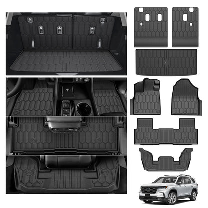 Powerty Floor Mats for 2019-2024 2025 Toyota RAV4 Accessories All Weather Floor Liner 3D TPO 1st & 2nd Row Floor Mat Heavy-Duty Floor Liners(FIT All Models)