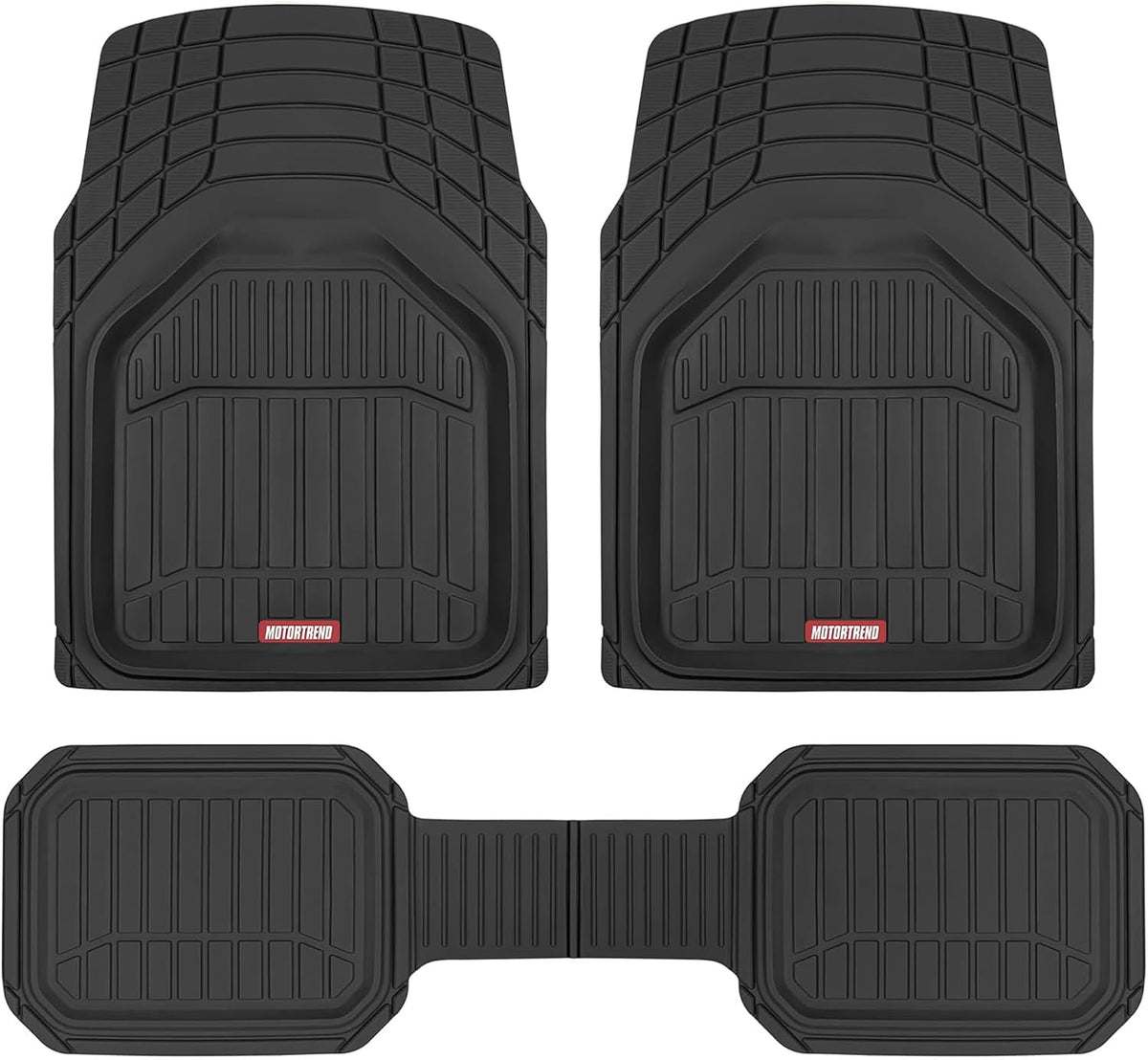 Motor Trend 943-BK FlexTough Defender Car Floor Mats -Next Generation Deep Dish Heavy Duty Contour Liners for Car SUV Truck & Van-All Weather Protection, Trim to Fit Most Vehicles Black