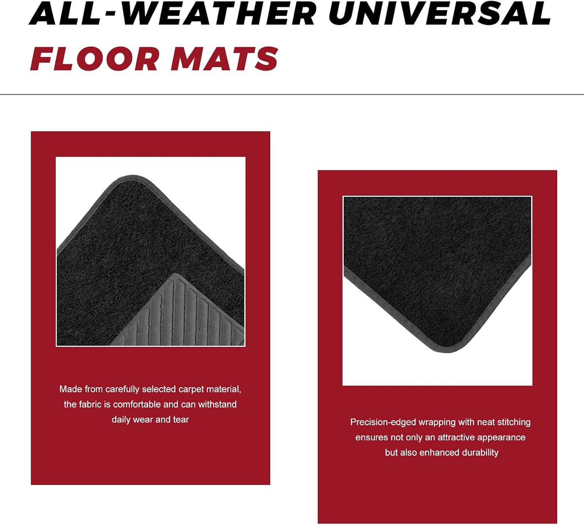 4 PCS Car Floor Mats, Anti-Slip Front & Rear Auto Protective Carpets with Driver Heel Pad, Universal All Weather Floor Mat Classic Matching Heel Pad for Car Truck SUV (Black)
