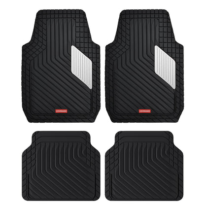 Coverado Heavy-Duty PVC Car Floor Mats Full Set – Black Metallic Heel Pad, All-Weather Protection for Front & Rear, Non-Slip Backing, Easy-to-Clean Liners, 4 Pcs