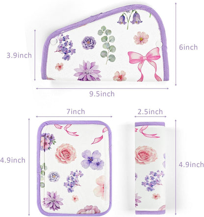 Kids Seat Belt Cover Pads, Pea Pod Children Universal Shoulder & Belly Protective Padding, Breathable Car Seat Strap Cushion Covers for Boys Girls (Floral&Bows)