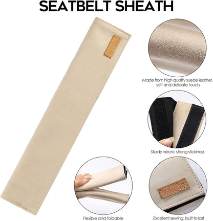 2 PCS Car Seatbelt Covers for Adults, Leather Seat Belt Cushion Shoulder Pad for Women, Car Accessories Protector for More Comfortable Driving (Apricot)