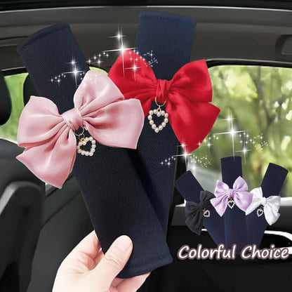 Fashion Big Bow Car Seat Belt Cover Shoulder Strap Pads (2 Pcs), Cute Car Accessories Seatbelt Covers Protector Universal (Red Bow Black Cover)
