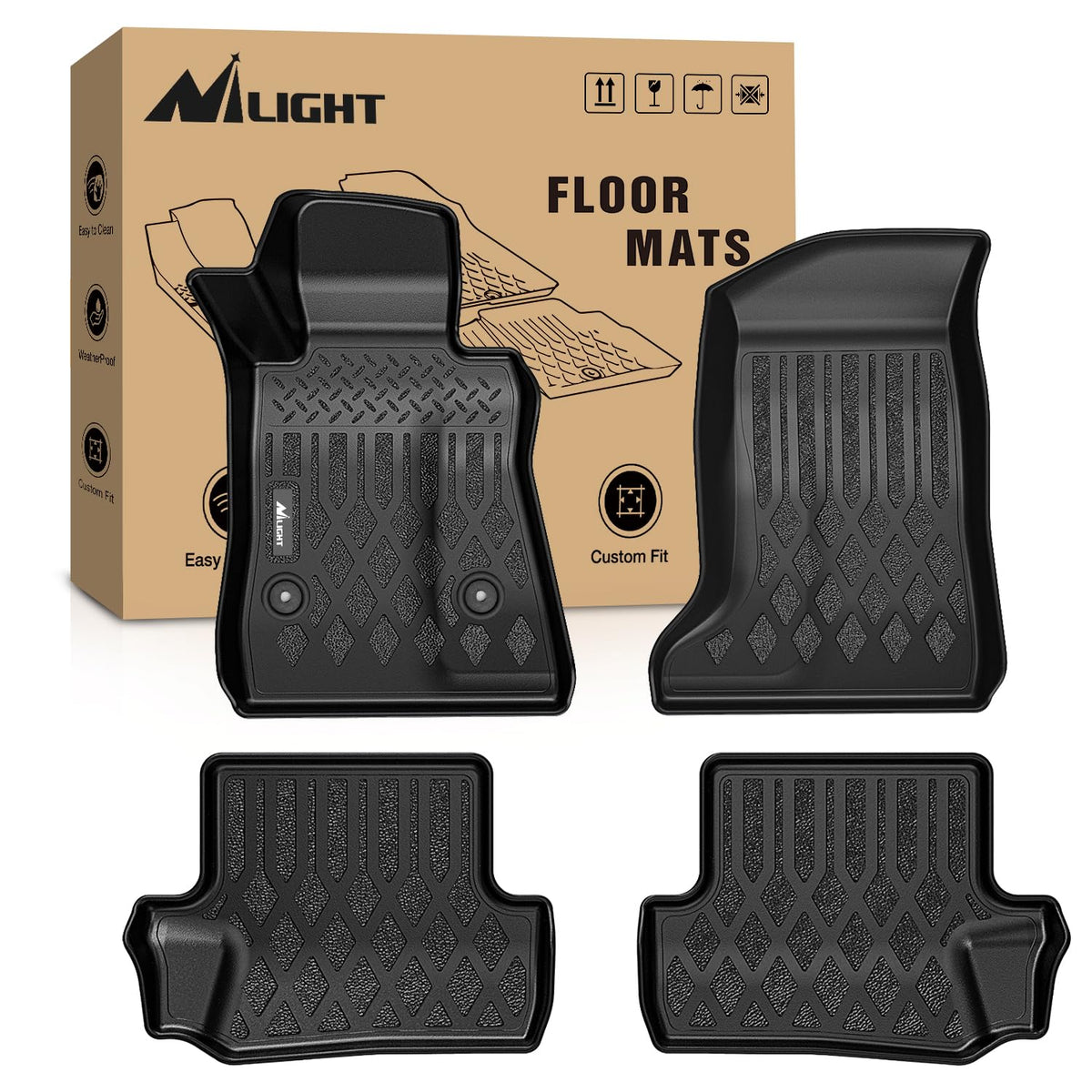 Nilight TPE Floor Mats for Chevy Silverado GMC Sierra Extended Cab