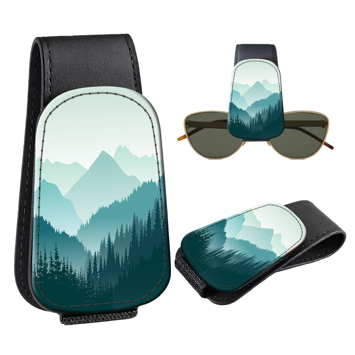 Leather Magnetic Sunglass Holder for Car Sun Visor, Cute Eyeglass Ticket Card Hanger Clip, Universal Auto Interior Accessories for SUV Pickup Truck, Dark Mushroom