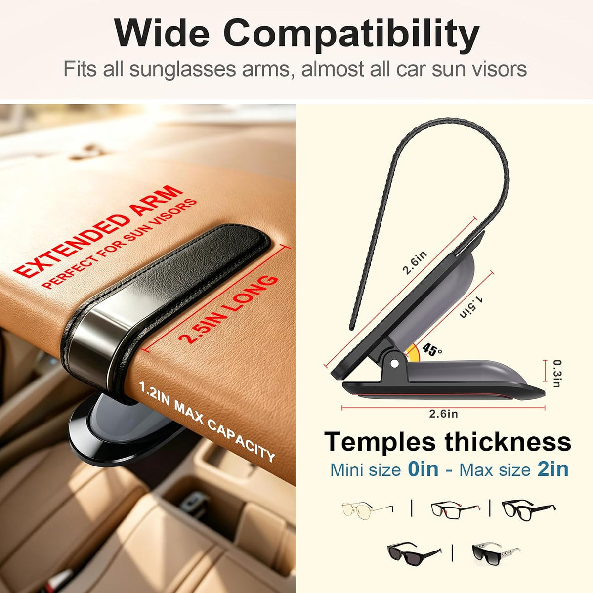 Veharvim Sunglass Holder for Car, 2 Pack, Metal Clip, One-Handed Operation