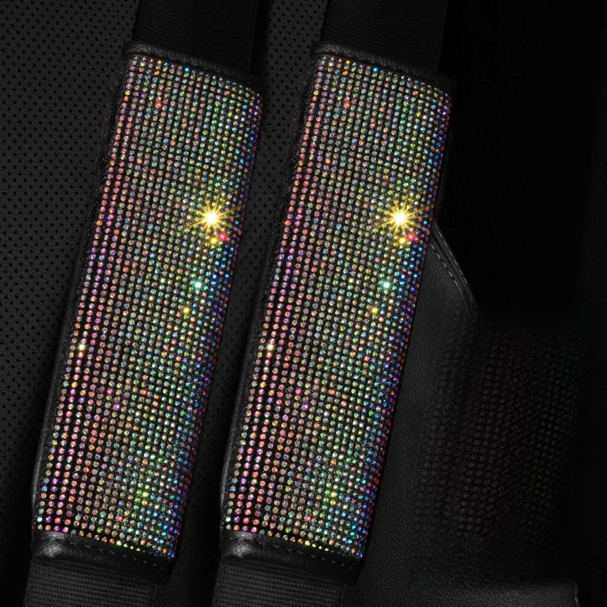2PCS Bling Car Seatbelt Strap Covers for Women Girls - Crystal Rhinestone Velvet Shoulder Pad Protector - Diamond Shine Safety Shoulder Pad, Car Decor Interior Accessories