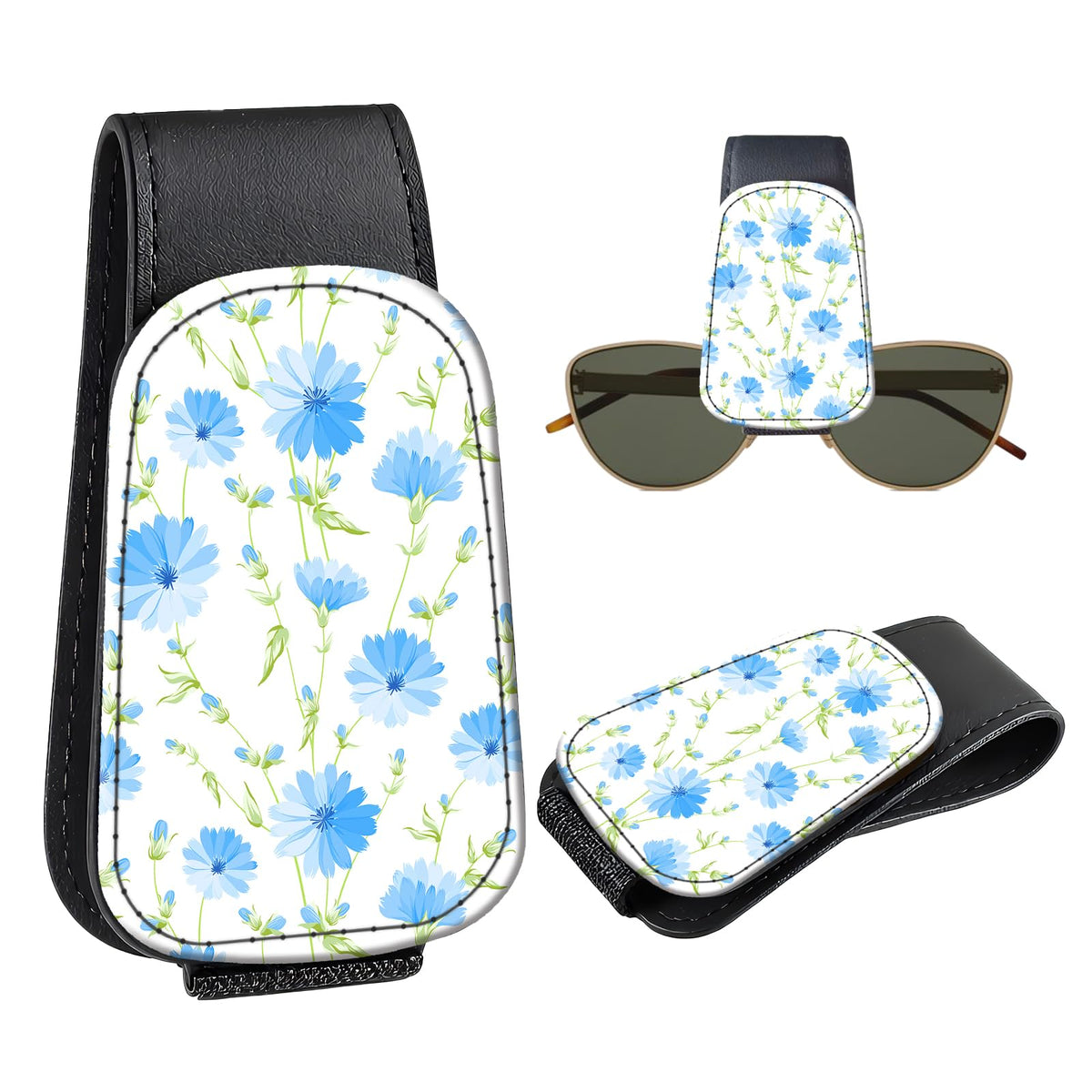 Leather Magnetic Sunglass Holder for Car Sun Visor, Cute Eyeglass Ticket Card Hanger Clip, Universal Auto Interior Accessories for SUV Pickup Truck, Green Camo
