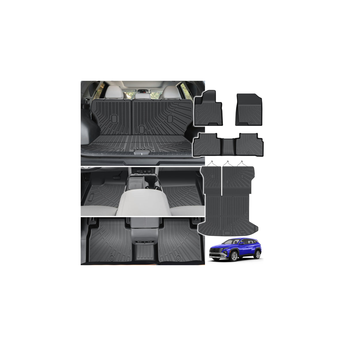 Powerty Floor Mats for 2019-2024 2025 Toyota RAV4 Accessories All Weather Floor Liner 3D TPO 1st & 2nd Row Floor Mat Heavy-Duty Floor Liners(FIT All Models)