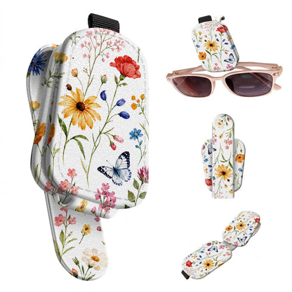 Sunglasses Holder for Car Visor, PU Leather Glasses Clip Organizer, Cute Magnetic Eyeglass Holder for Vehicle Sun Visor, Car Interior Accessory for Women & Men, Tiny Strawberries