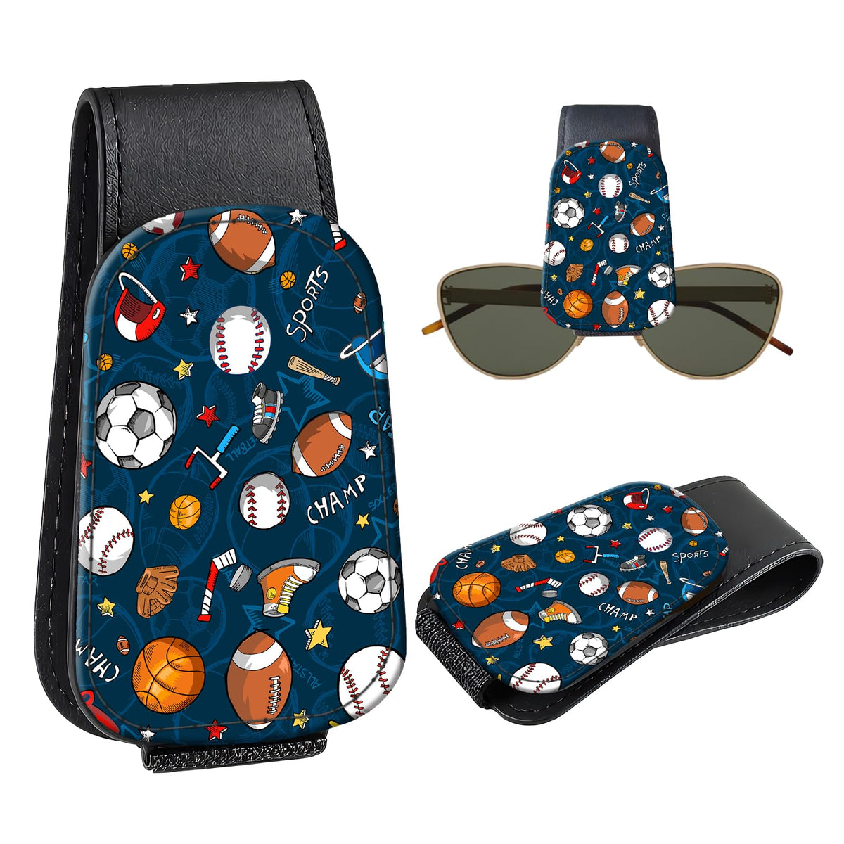 Leather Magnetic Sunglass Holder for Car Sun Visor, Cute Eyeglass Ticket Card Hanger Clip, Universal Auto Interior Accessories for SUV Pickup Truck, Cherry Pattern