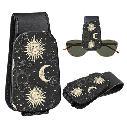 Leather Magnetic Sunglass Holder for Car Sun Visor, Cute Eyeglass Ticket Card Hanger Clip, Universal Auto Interior Accessories for SUV Pickup Truck, Beige Flower