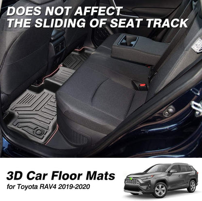 Powerty Floor Mats for 2019-2024 2025 Toyota RAV4 Accessories All Weather Floor Liner 3D TPO 1st & 2nd Row Floor Mat Heavy-Duty Floor Liners(FIT All Models)