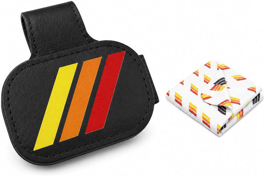 TRD Style Car Sunglass Holder Set Universal for Toyota Tacoma Trucks & SUVs, Sun Visor Leather Glasses Clip with Heritage 3-Color Stripe Cloth