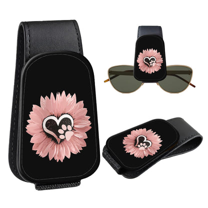Leather Magnetic Sunglass Holder for Car Sun Visor, Cute Eyeglass Ticket Card Hanger Clip, Universal Auto Interior Accessories for SUV Pickup Truck, Cherry Pattern