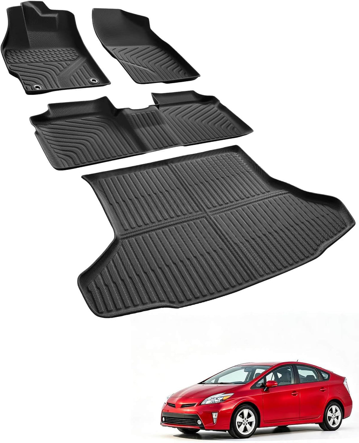 Car Floor Mats for Toyota Prius 2010-2015, 4PCS TPE Car Mats & Trunk Liner