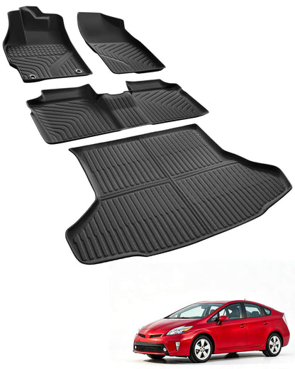 Car Floor Mats for Toyota Prius 2010-2015, 4PCS TPE Car Mats & Trunk Liner