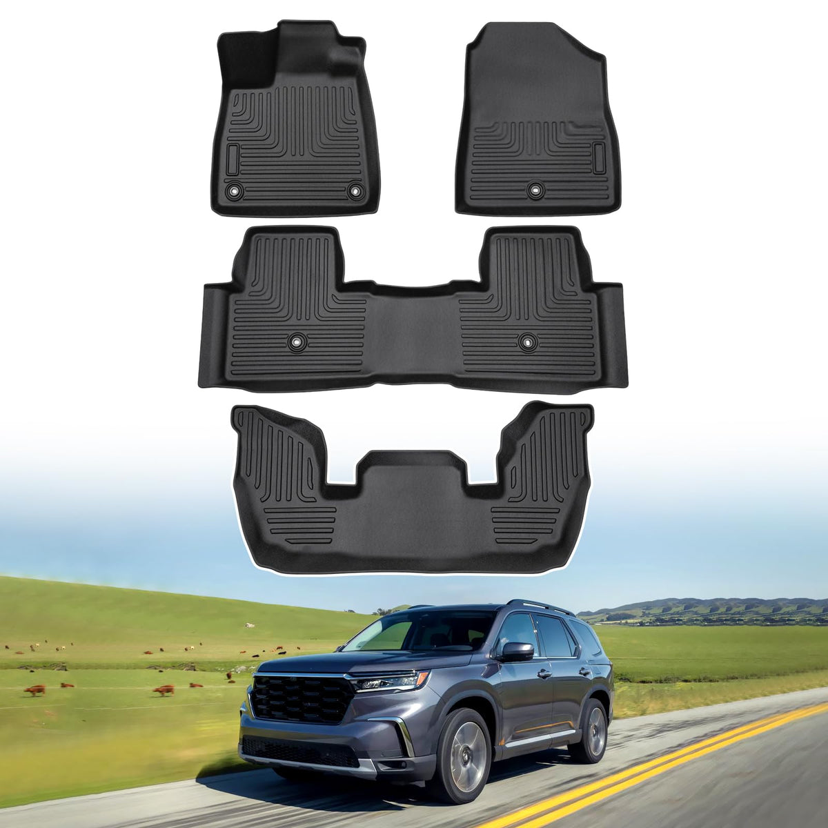 Powerty Floor Mats for 2019-2024 2025 Toyota RAV4 Accessories All Weather Floor Liner 3D TPO 1st & 2nd Row Floor Mat Heavy-Duty Floor Liners(FIT All Models)