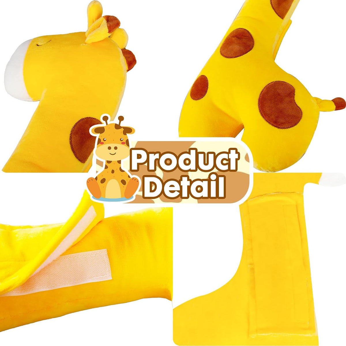 Seat Belt Cover Pillow for Kids, Car Seatbelt Cushion Shoulder Neck Support Protector Pad, Soft Stuffed Plush Travel Vehicle Safety Belts Strap Pillow for Boys and Girls Headrest (Giraffe)