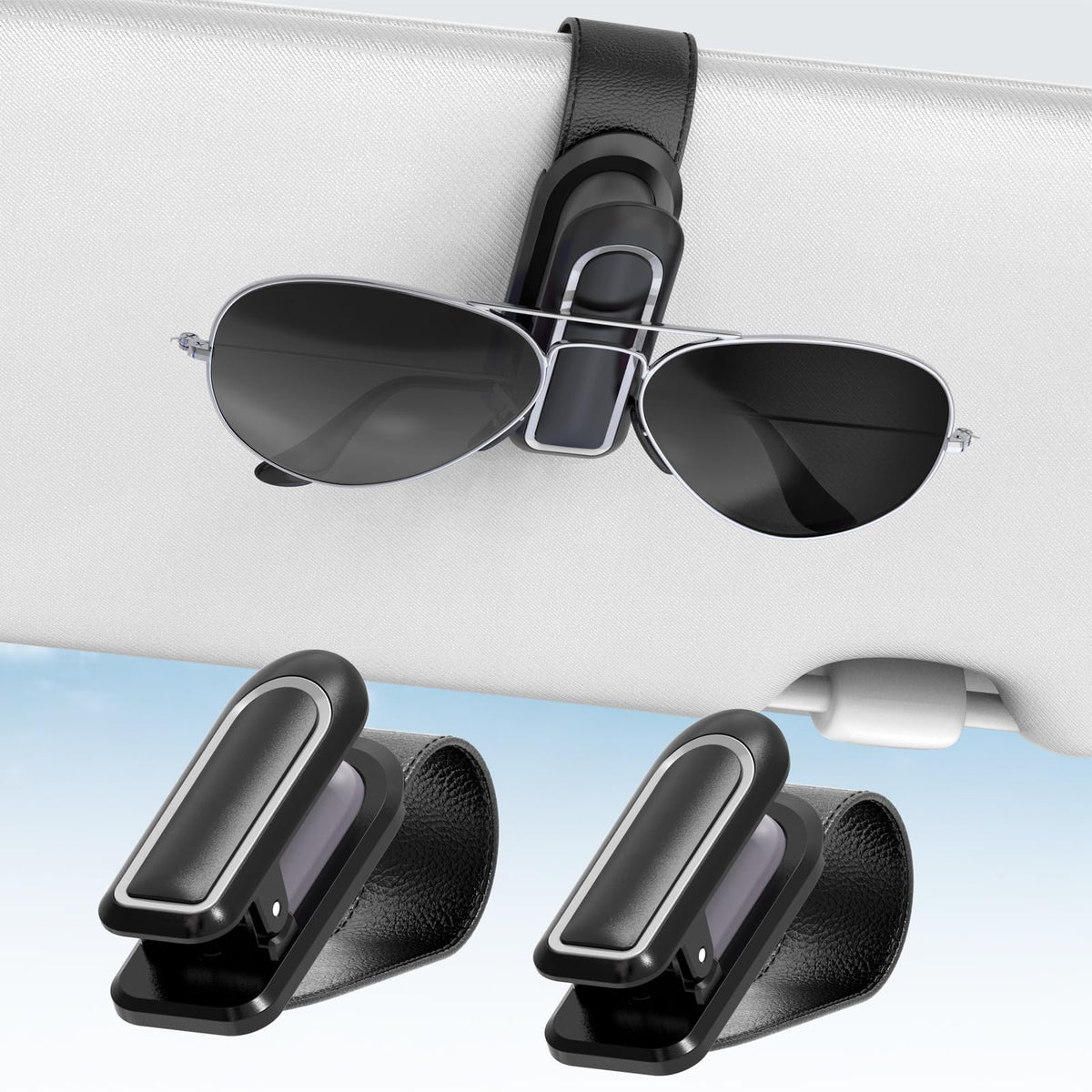 Veharvim Sunglass Holder for Car, 2 Pack, Metal Clip, One-Handed Operation