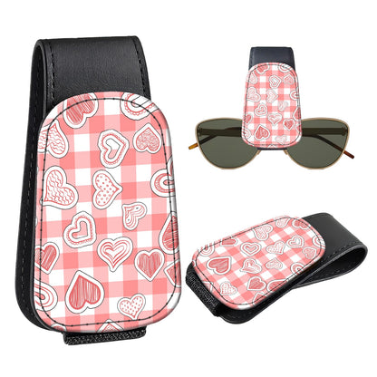Leather Magnetic Sunglass Holder for Car Sun Visor, Cute Eyeglass Ticket Card Hanger Clip, Universal Auto Interior Accessories for SUV Pickup Truck, Sun Moon