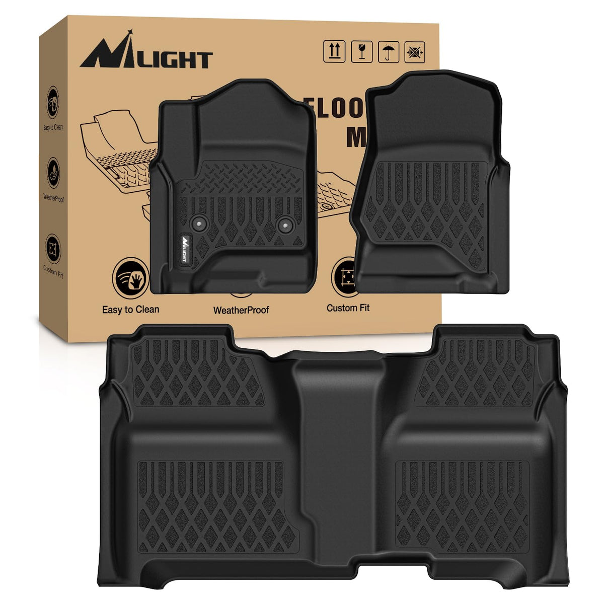 Nilight TPE Floor Mats for Chevy Silverado GMC Sierra Extended Cab