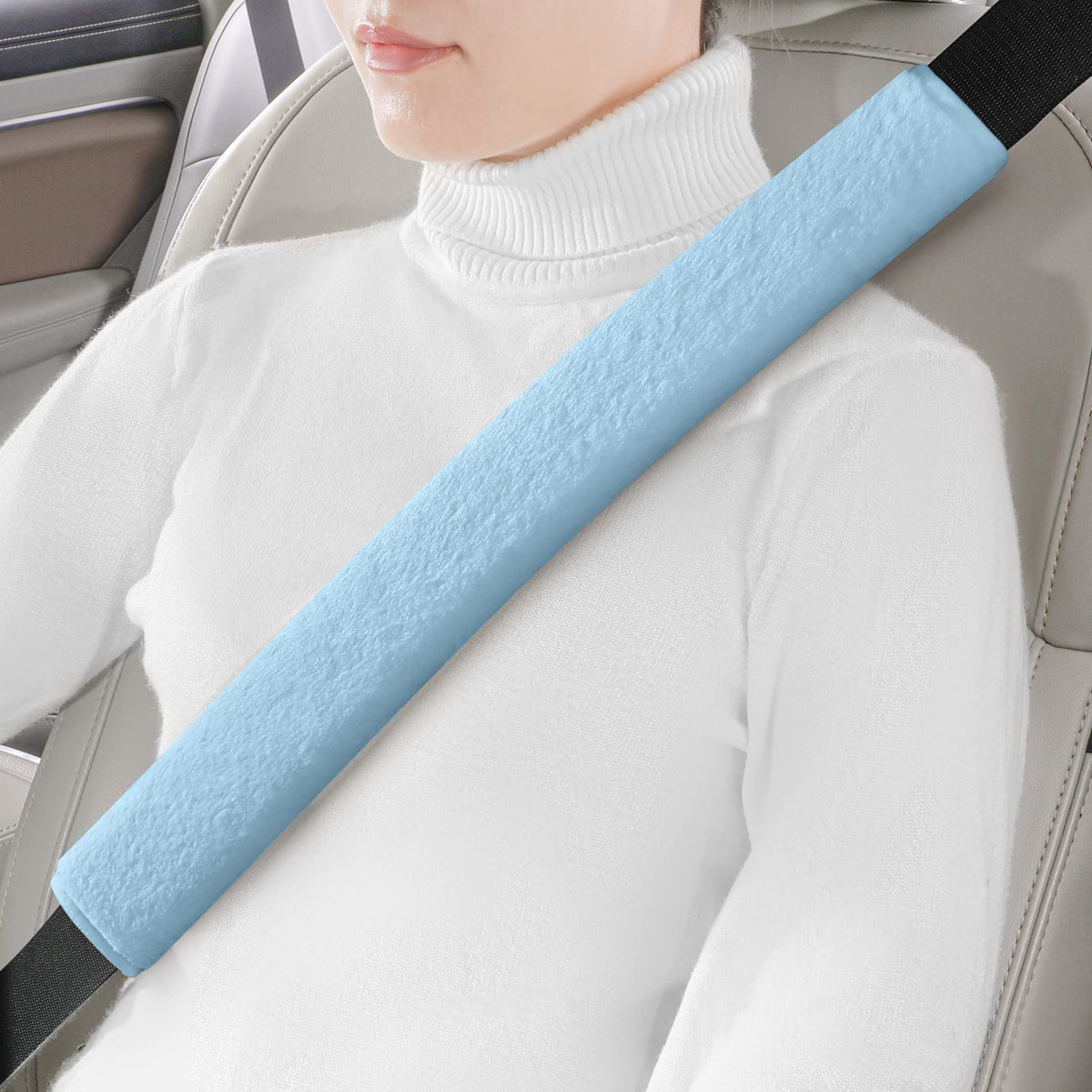 LACDL Extra Long Seatbelt Covers Super Soft Furry for Adults Kids Women & Men, Thick Plush Full Car Seat Belt Cushion, Fluffy Shoulder Pad Protector, Auto Interior Accessories, 1pc, Off White, 15.5in