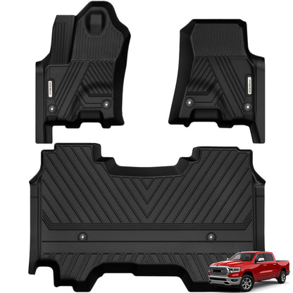 YITAMOTOR Floor Mats Fit for 2013-2018 Dodge Ram 1500/2500/3500 Crew Cab, 2019-2024 Ram 1500 Classic Crew Cab 1st & 2nd Row All Weather Heavy Duty Floor Liners Black