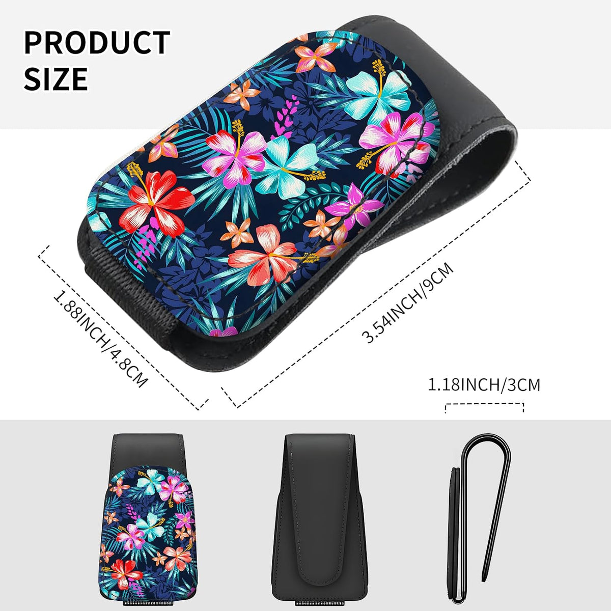 Sunglasses Holder for Car Visor, PU Leather Glasses Clip Organizer, Cute Magnetic Eyeglass Holder for Vehicle Sun Visor, Car Interior Accessory for Women & Men Tropical Neon Flowers