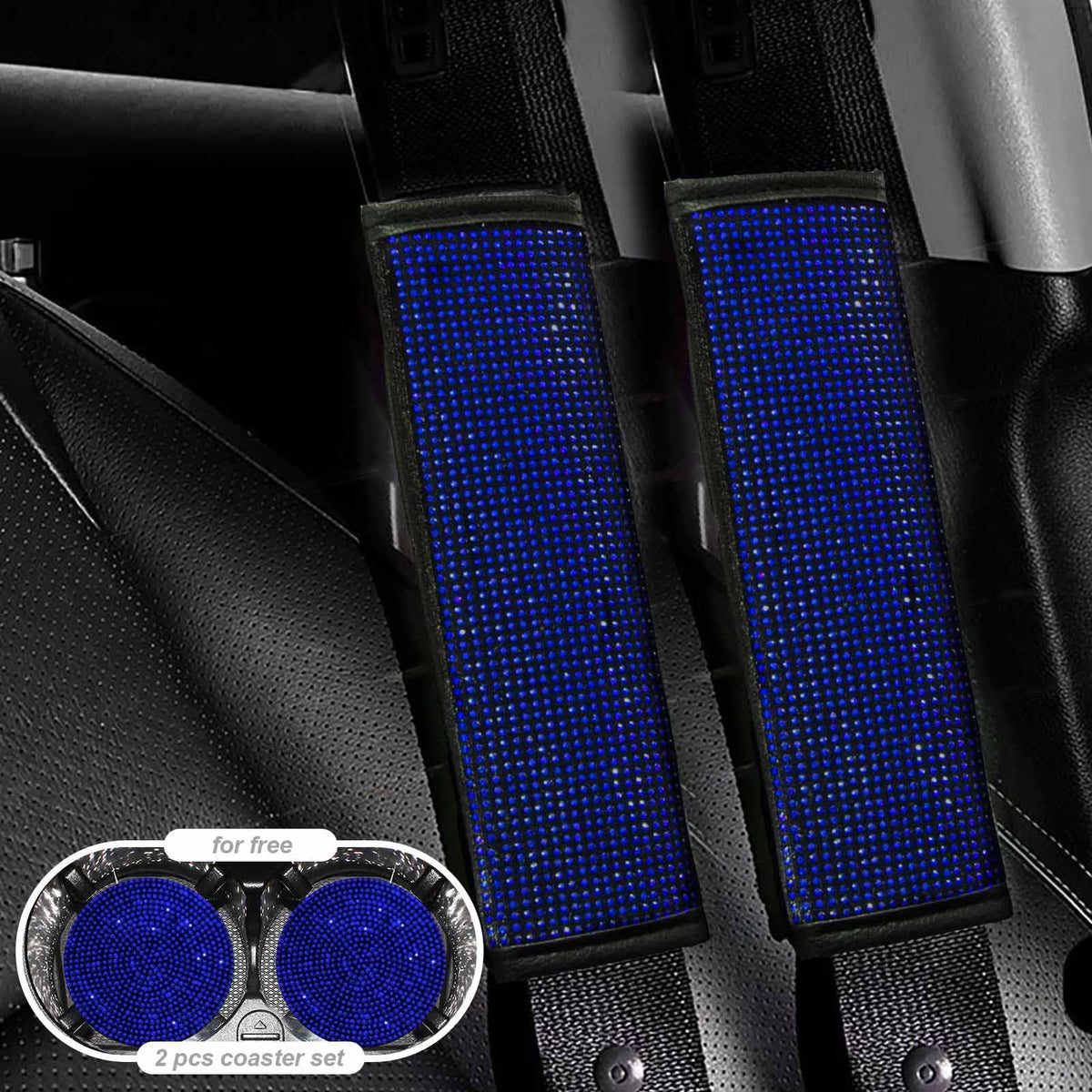 2PCS Bling Car Seatbelt Strap Covers for Women Girls - Crystal Rhinestone Velvet Shoulder Pad Protector - Diamond Shine Safety Shoulder Pad, Car Decor Interior Accessories