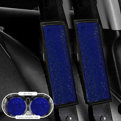 2PCS Bling Car Seatbelt Strap Covers for Women Girls - Crystal Rhinestone Velvet Shoulder Pad Protector - Diamond Shine Safety Shoulder Pad, Car Decor Interior Accessories