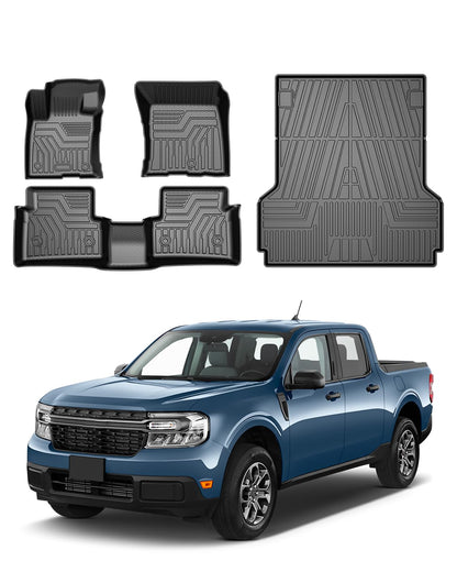 Powerty Floor Mats for 2019-2024 2025 Toyota RAV4 Accessories All Weather Floor Liner 3D TPO 1st & 2nd Row Floor Mat Heavy-Duty Floor Liners(FIT All Models)