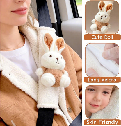2 PCS Seat Belt Cover Pad, Cute Kawaii Animal Bunny Seatbelt Covers for Kids and Adults, Winter Plush Fluffy Soft Seat Belt Cover, Cartoon Seatbelt Cushion,Car Seat Strap Pads (D-Bunny)