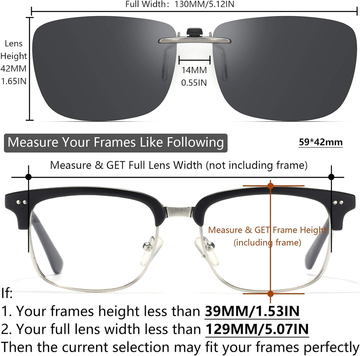 CAXMAN Polarized Clip On Sunglasses Over Prescription Glasses Men Women Compact Fit Non-Flip Up