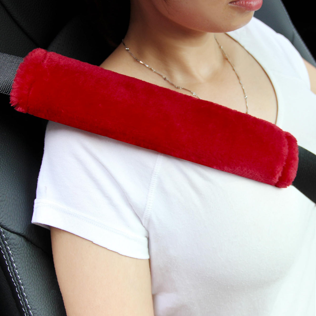 Amooca 2-Pack Real Wool Seatbelt Cover Authentic Sheepskin Shoulder Pad