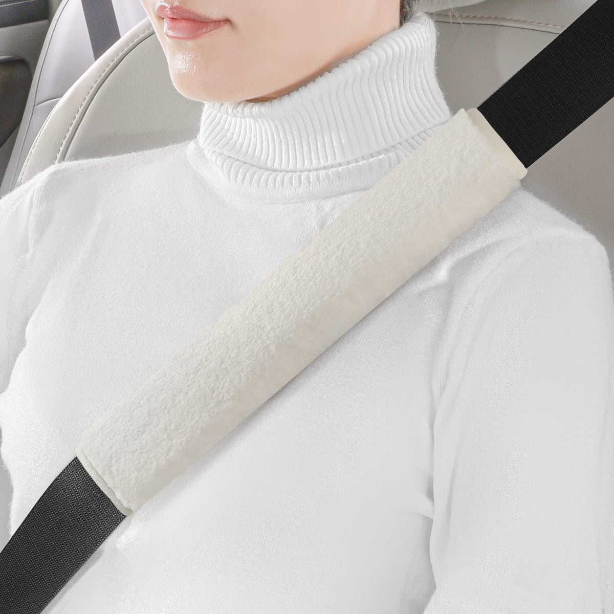 LACDL Extra Long Seatbelt Cover Super Soft Furry for Adults Kids Women & Men, Thick Plush Full Car Seat Belt Strap Cushion, Fluffy Shoulder Pad Protector, Auto Interior Accessories, 1pc, Black, 15.5in