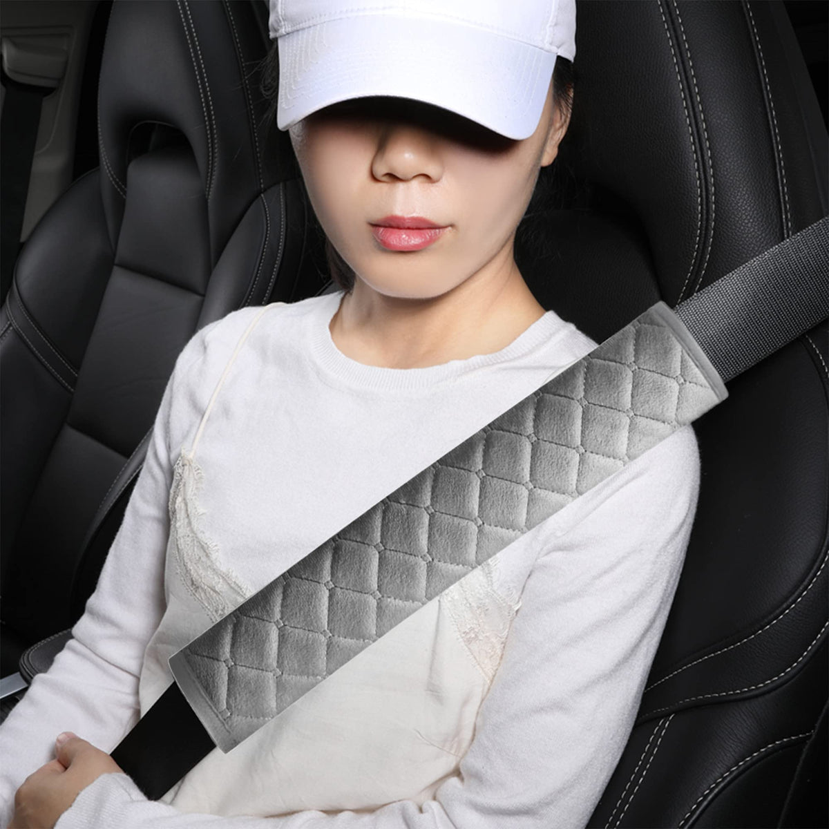 HighnessHwoo Extra Long Seatbelt Covers for Adults Kids Women & Men, Soft Car Seat Belt Strap Cushion for Sedan, SUV, Trucks, Shoulder Neck Chest Protector Pads, Auto Accessories, 1pc, Black, 15.5in