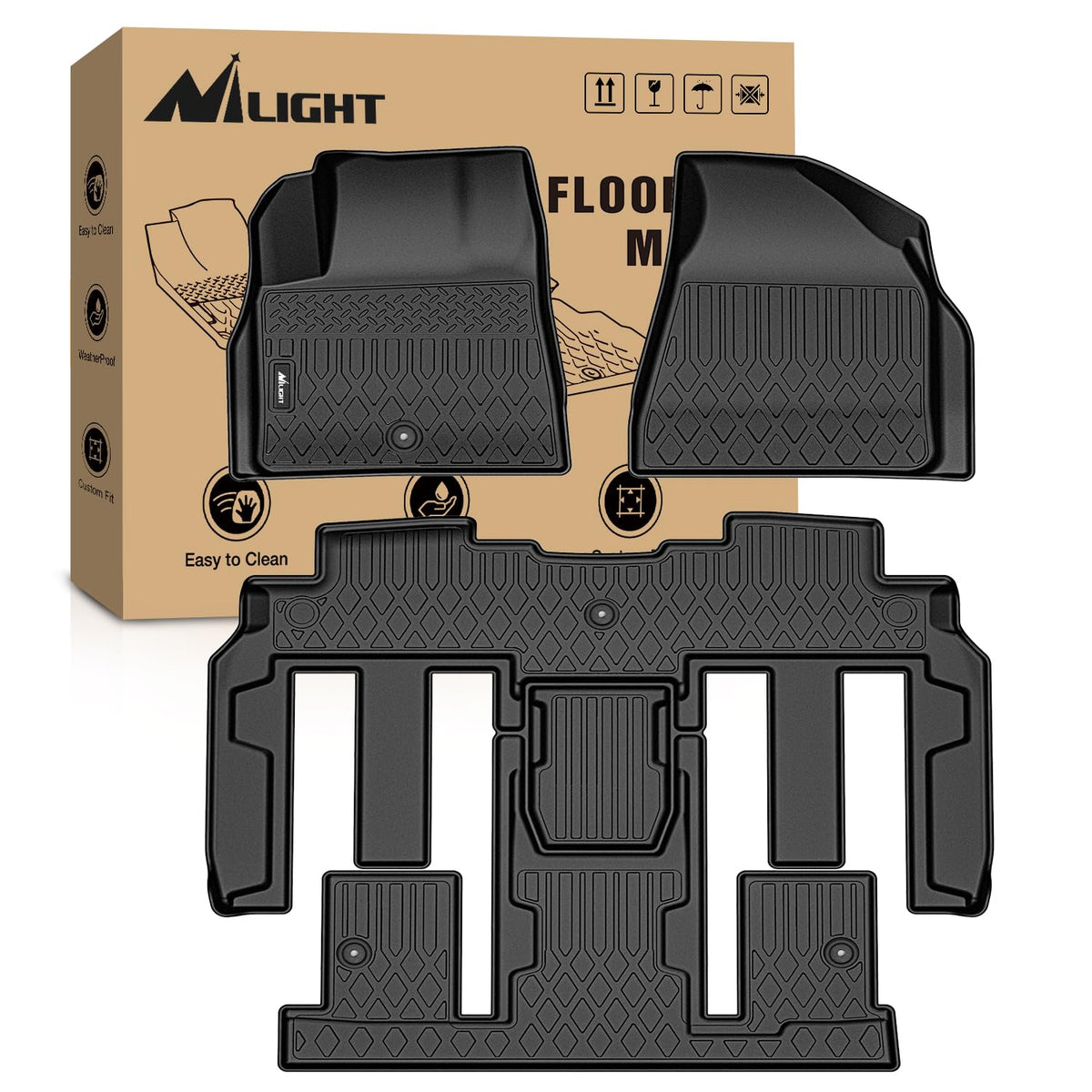 Nilight TPE Floor Mats for Chevy Silverado GMC Sierra Extended Cab
