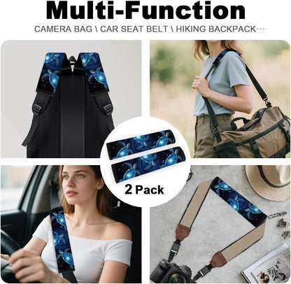 2Pcs Soft Auto Seat Belt Cover Pad Neon Galaxy Sea Turtle Print Colorful Car Seatbelt Shoulder Cushion for Comfortable Driving, Compatible with All Cars' Seatbelt and Backpack Straps