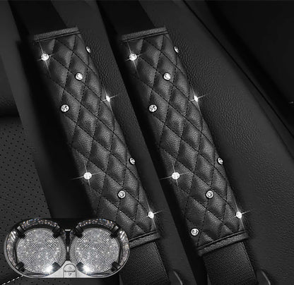 2PCS Bling Car Seatbelt Strap Covers for Women Girls - Crystal Rhinestone Velvet Shoulder Pad Protector - Diamond Shine Safety Shoulder Pad, Car Decor Interior Accessories