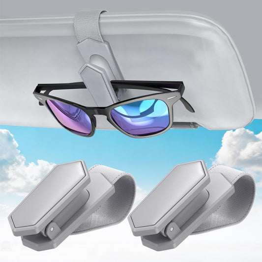 Veharvim One-Handed-Operation Sunglasses Holder for Car, Visor Sunglass Holder Clip, Car Accessories Interior, Universal Fit Silicone Padded Visor Sunglass Holder Car, Unmatched Durability (2 Pack)