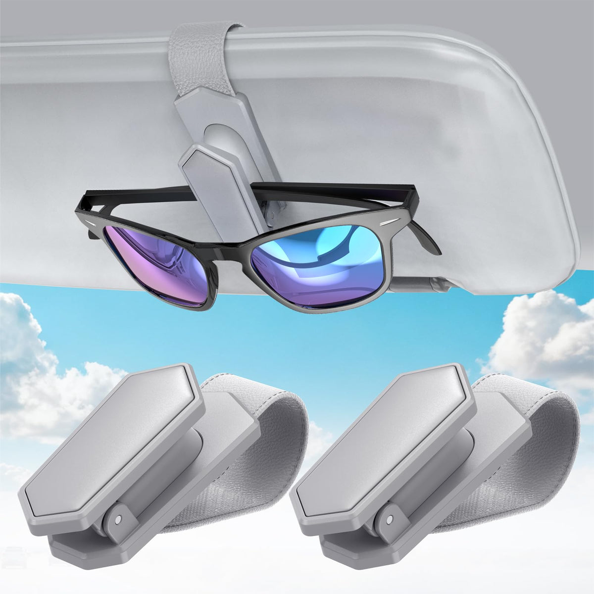 Veharvim Sunglass Holder for Car (One-Handed-Operation, Gentle & Secure Hold, Silicone Padded, Universal Fit, Metal Clip) Visor Sunglass Holder Clip,Visor Sunglass for Car (Black, 2 Pack)