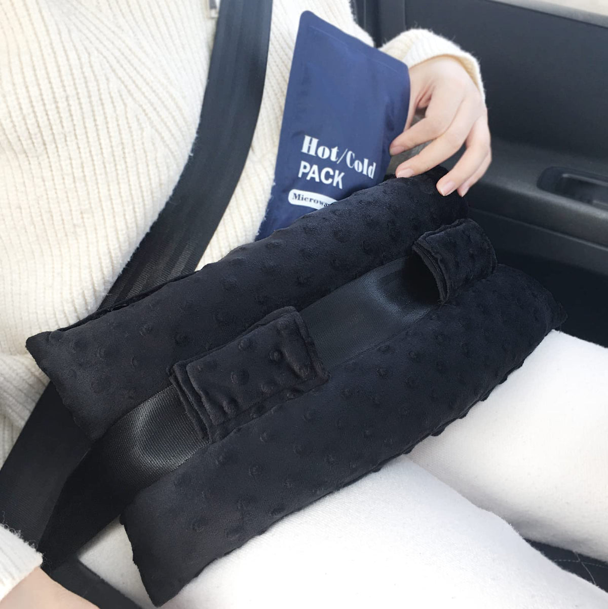 Hysterectomy Seatbelt Pillow for Post Surgery, Hysterectomy Recovery Must Have, Abdominal Pillows with Ice/Hot Pocket Tummy Tuck Cushions Seat Belt Padding Protectors, Minky Dot Denim Blue
