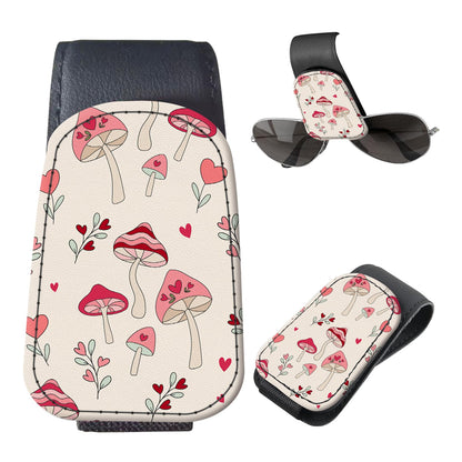 Sunglasses Holder for Car Visor, PU Leather Glasses Clip Organizer, Cute Magnetic Eyeglass Holder for Vehicle Sun Visor, Car Interior Accessory for Women & Men Purple Butterfly Bloom