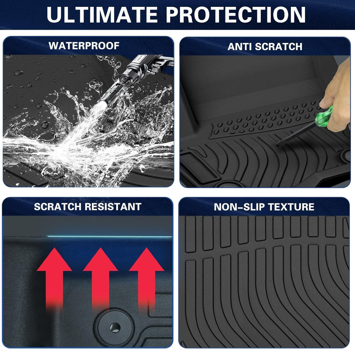 Car Floor Mats for 2012-2017 Chevy Equinox &GMC Terrain/Terrain Denali,All Weather TPE Full Set Includes 1st 2nd Row Front (for 12-17 Chevrolet Equinox/GMC Terrain/Denali)