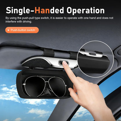 Car Visor Sunglass Holder, ABS Anti-scratch Eyeglasses Protection Case, Multi-function One-press Open Storage Box, Sun Visor Organizer Accessory for Most SUVs Sedans Trucks (Gray)