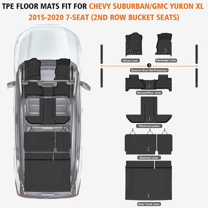 All Weather Floor Mats Full Sets for 2015-2020 Chevy Chevrolet Suburban