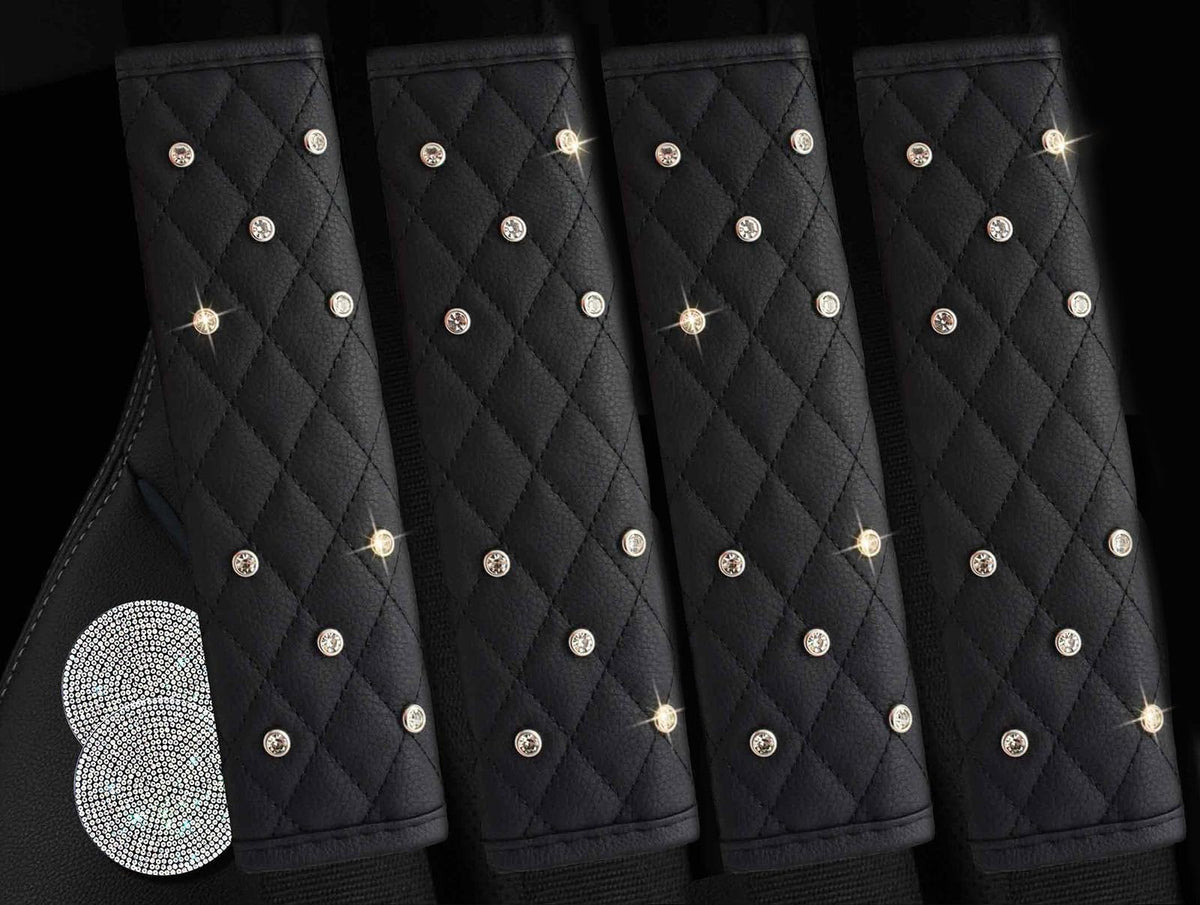 2PCS Bling Car Seatbelt Strap Covers for Women Girls - Crystal Rhinestone Velvet Shoulder Pad Protector - Diamond Shine Safety Shoulder Pad, Car Decor Interior Accessories