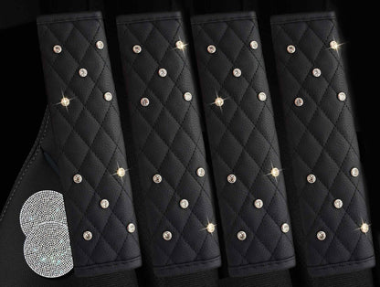 2PCS Bling Car Seatbelt Strap Covers for Women Girls - Crystal Rhinestone Velvet Shoulder Pad Protector - Diamond Shine Safety Shoulder Pad, Car Decor Interior Accessories