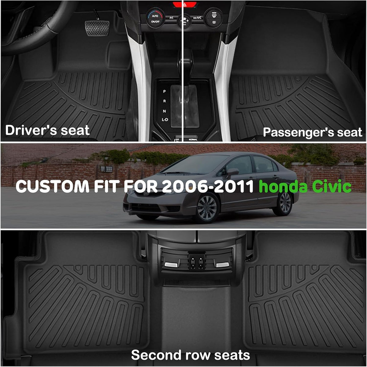 Floor Mats & Trunk Mat for Honda Civic Gas Sedan 2006-2011(Not for Coupe)